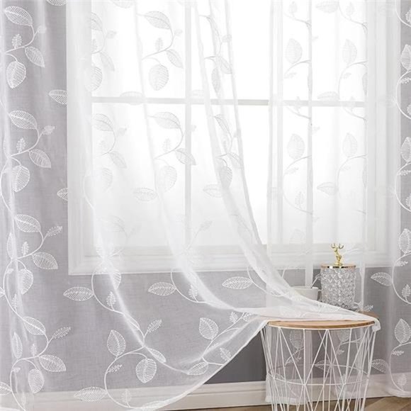 White Sheer Curtains for Living Room 84 Inch Length 2Panels Set, Light Filtering - Picture 7 of 7